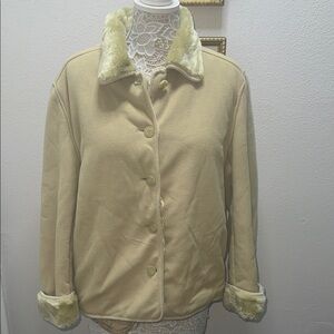 Coaco New York Cozy Cream Teddy Jacket with Faux Fur Collar